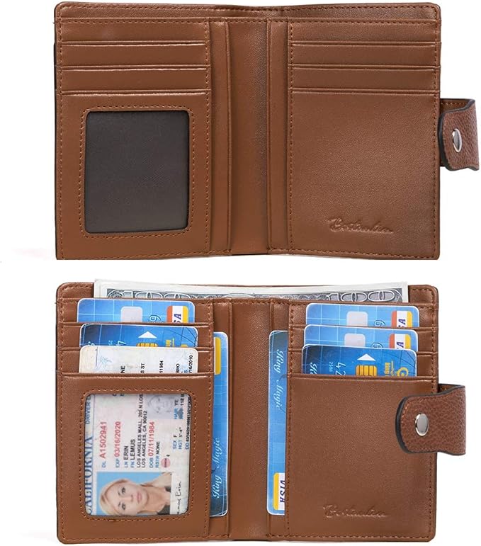 BOSTANTEN Women Leather Wallet RFID Blocking Small Bifold Zipper Pocket Wallet Card Case Purse with ID Window
