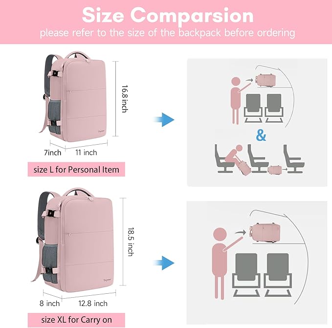 Taygeer Travel Backpack for Women, Carry On Backpack with Water Bottle Pocket & Shoe Pouch, TSA 15.6inch Laptop Mochila Flight Approved, Nurse Bag Casual Daypack for Weekender Business Hiking, Pink