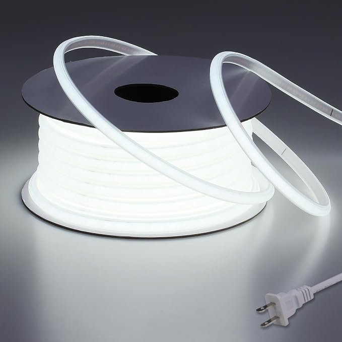 BENLUN AC 110V Outdoor COB LED Strip Lights Waterproof 65.6ft 200W | 6000K Cool White LED Rope Light Super Bright CRI 90+ IP65 Flexible Cuttable for Bedroom Garden Commercial House