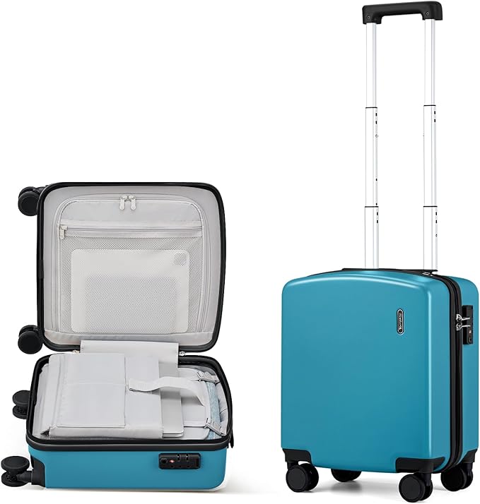 Hanke 16 Inch Underseat Carry On Luggage, Airline-Approved Hard Shell Small Suitcase with Spinner Wheels, Lightweight Tsa Lock Travel Luggage for Short Trips(Caribbean Blue)