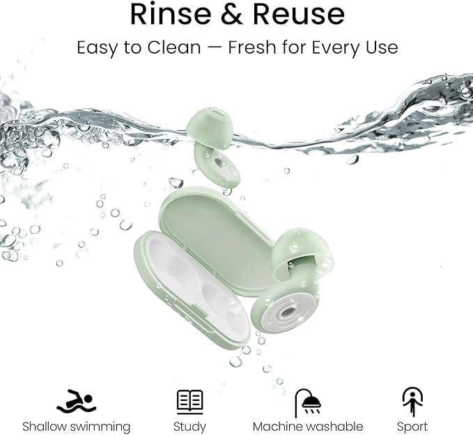 Ear Plugs, Soft Ear Plugs for Sleeping - 30dB Noise Cancelling Reusable Silicone Earplugs, Ultra Comfortable Fit for Studying, Concerts, Travel, 8 Ear Tips-Bean Green