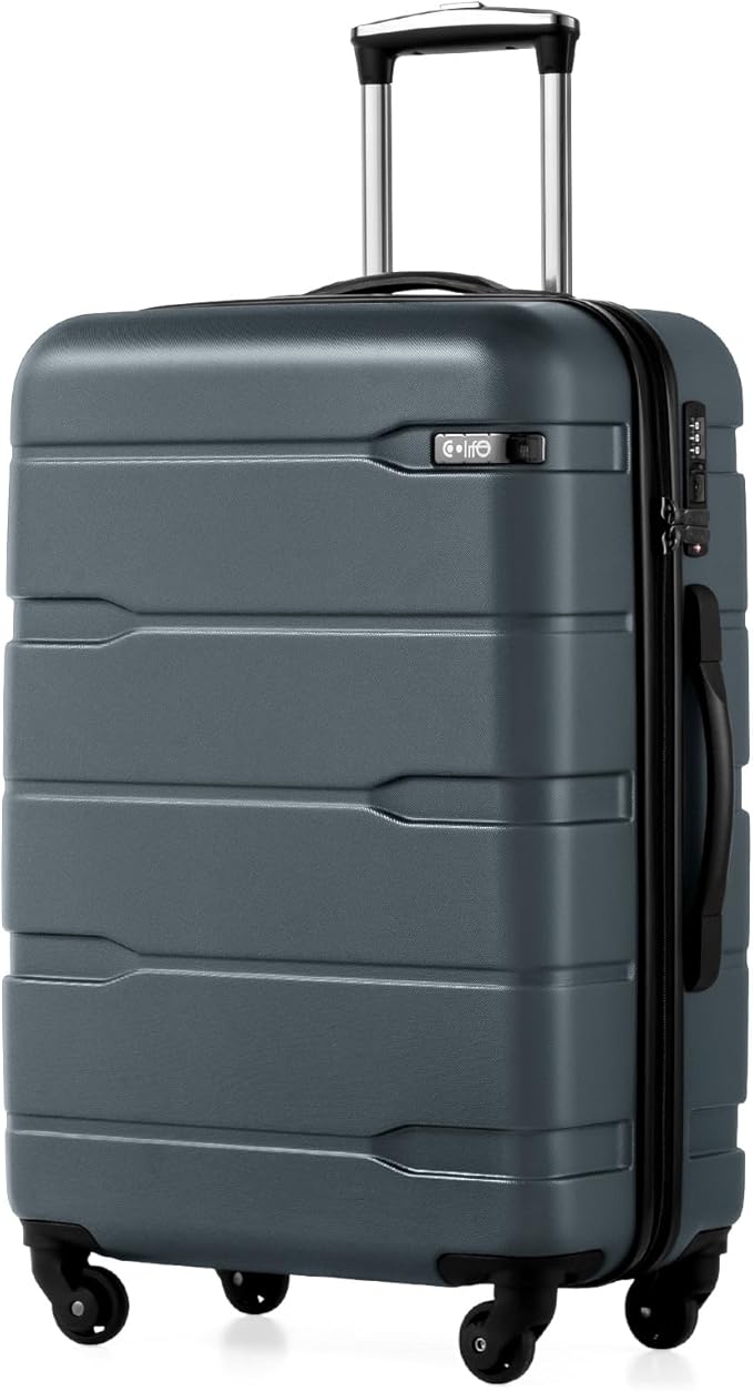 Coolife Medium Checked Luggage Hardside PC+ABS Suitcase with TSA Lock, Lightweight Rolling Carry On with Spinner Wheels(Teal, 24in)