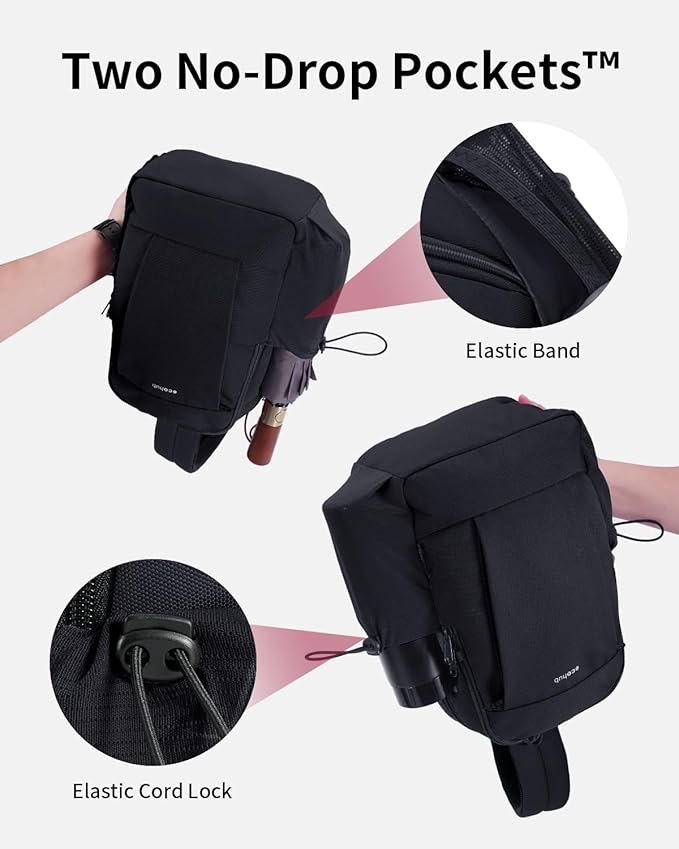 ECOHUB Anti-Theft Crossbody Bag Men Women, RFID Blocking Lightweight Sling Backpack Eco-Friendly with 9 Pockets Sturdy SBS Zippers Water Resistant for Travel Work Hiking Outdoor, Black