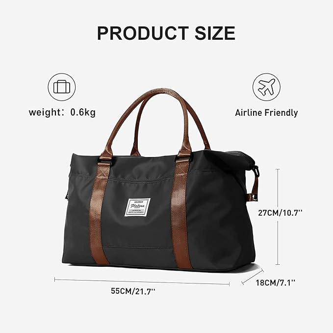 Sport Travel Duffle Bag Large Gym Tote Bag for Women, Weekender Bag Carry on Bag for Airplane, Ladies Beach Overnight Luggage Bag with Wet Pocket Black Large