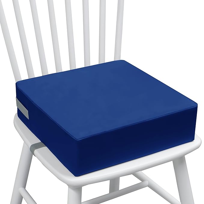 Toddler Booster Seat Dining Table Kitchen Chair, Waterproof Anti-Scratch PU Cushion, Non-Slip Bottom, Adjustable Buckle Straps, Easy Clean Portable Seat Cushion (Dark Blue)