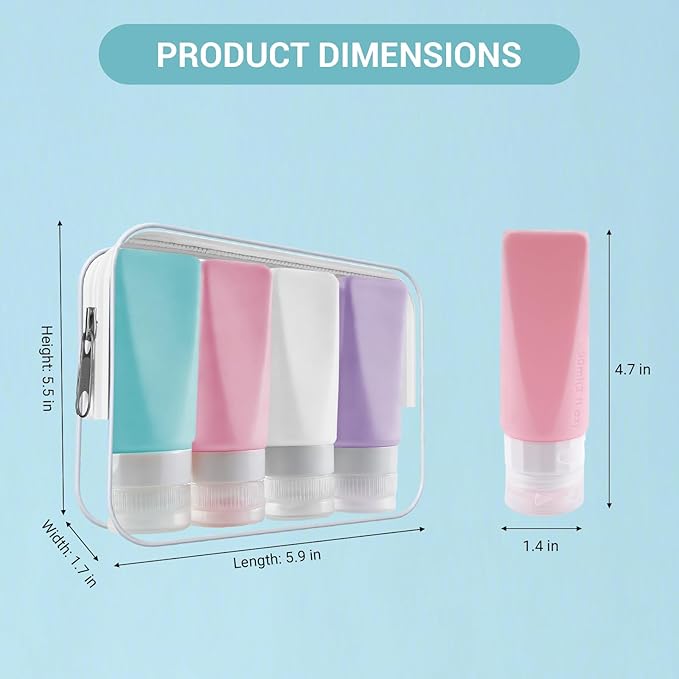 Travel Bottles Leak Proof,3 oz TSA Approved Silicone Squeezable, Refillable Containers Set for Toiletries Shampoo Conditioner Lotion