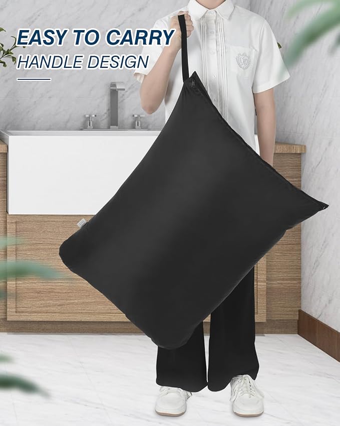 OTraki 2Pcs Large Laundry Bags 24x32 inch Wet Dry Bag Reusable Waterproof Bag with Zipper for Home Travel Hotel Camping Swimsuits, Baby Cloth Diapers Drying Do Not Exceed 176℉ Black