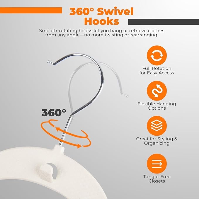Plastic Hangers 100 Pack, Cascading Slim Space Saving Clothing Hangers with 360° Rotating Hook, Non Slip Clothes Hangers for Sweater Shirt, Heavy Duty Coat Hanger with Inner Hook for Closet, White
