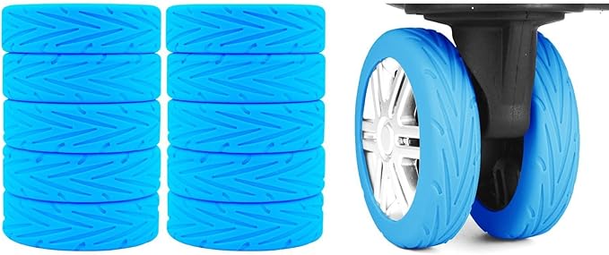 10Pcs Luggage Wheel Covers Silicone Silent Suitcase Protector for Luggage or Office Chair Caste Upgraded Wear-Resistant Anti-Noise Shock Absorption Suitcase Covers Accessories for Travel Blue
