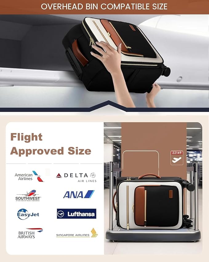 LOVEVOOK Carry on Suitcase 22x14x9 Airline Approved,20 inch Lightweight Waterproof Suitcases with 360° silent swivel wheels, TSA Lock and Compartment, Large Capacity travel Suitcase Apricot-Coffee
