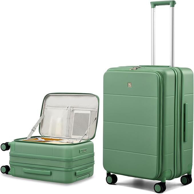 Hanke Hardside Expandable Checked Luggage, 24 Inch Top Opening Trunk Luggages with Spinner Wheels, All-PC Hard Shell Suitcase, Lightweight TSA Checked-Medium(Forest Green, 83L)