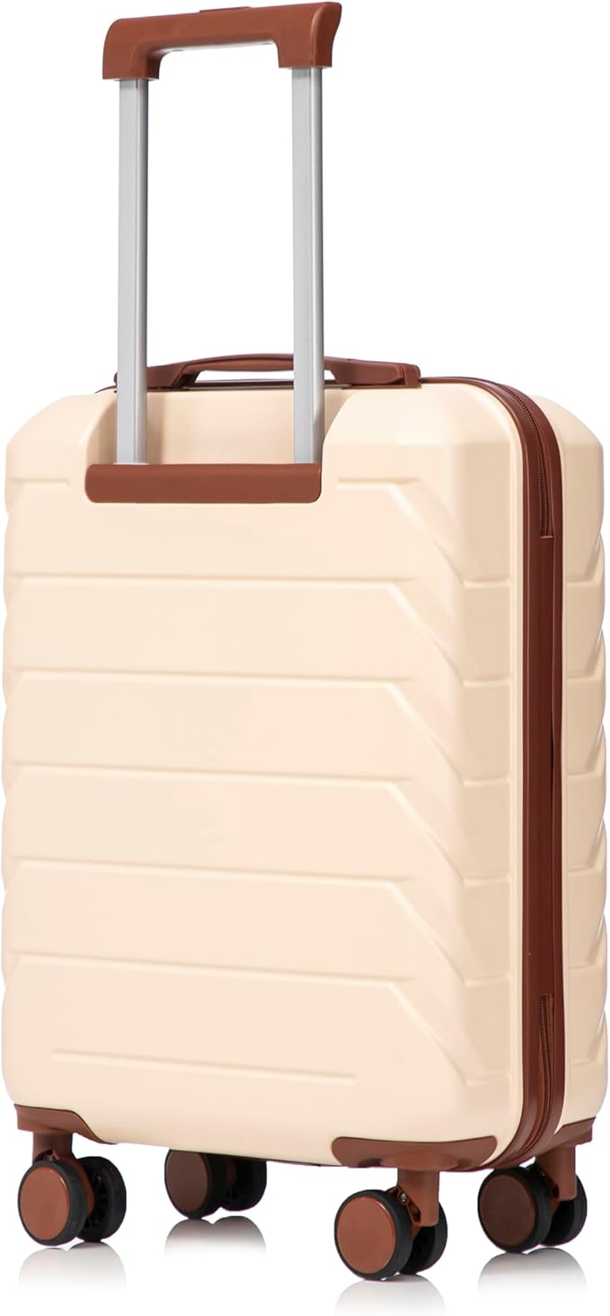 20 Inch Carry On Luggage, Lightweight ABS Hard Shell Suitcase with Spinner Wheels, Durable Travel Luggage with Combination Lock & Side Hooks for Men Women, Beige