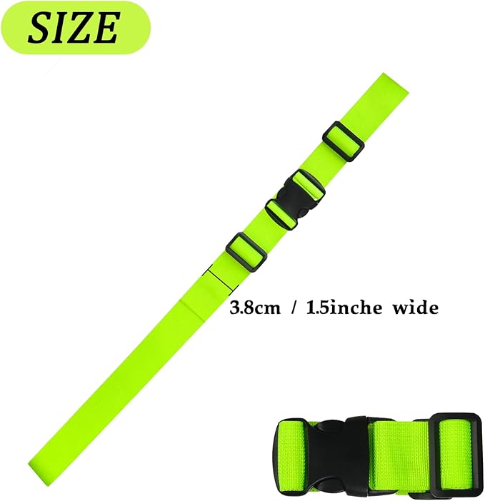 MAGARROW 1.5" Utility Luggage Straps with Buckle Adjustable, 4-Pack (Neon Green, 9.5 feet Long)