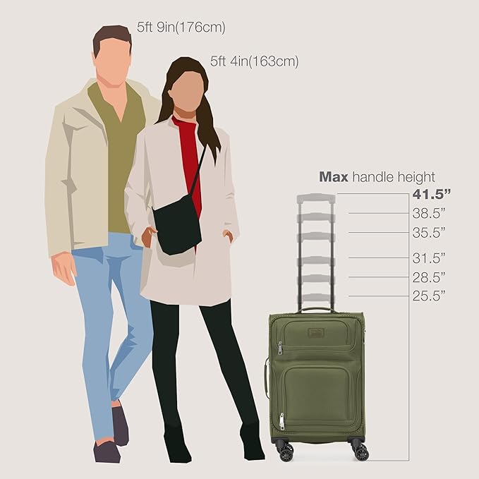 U.S. Traveler Rio Lightweight Softside Rolling Carry-on Suitcase, 4-Wheel Single, Green