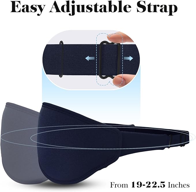 3D Eye Mask Sleep Mask for Men & Women, 100% Pressure-Free & Light Block-Out Eye Mask for Sleep with Easy Adjustable Strap, Night Eye Cover for Travel, Blue
