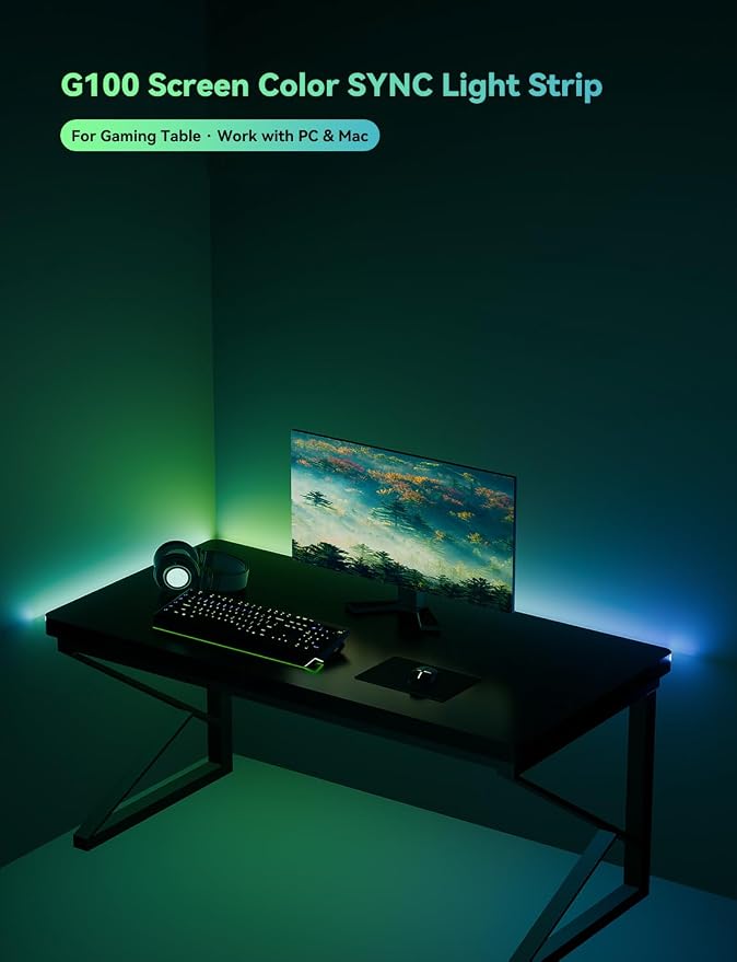 RGB Backlight LED Strip Light for PC & Mac, Sync with Screen Color or Music, Stick to the Edge of Your Desk, for Desk Gaming, USB Port, Software Control, 7.88ft / 2.4m