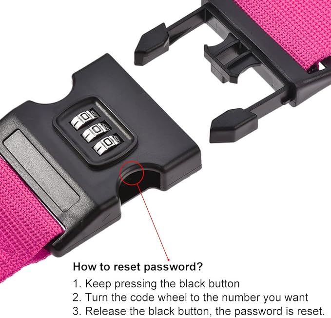 uxcell Luggage Straps Suitcase Belts with Buckle, Combination Lock, 2Mx5cm Adjustable PP Travel Packing Accessories, Rose Red, 2Pcs