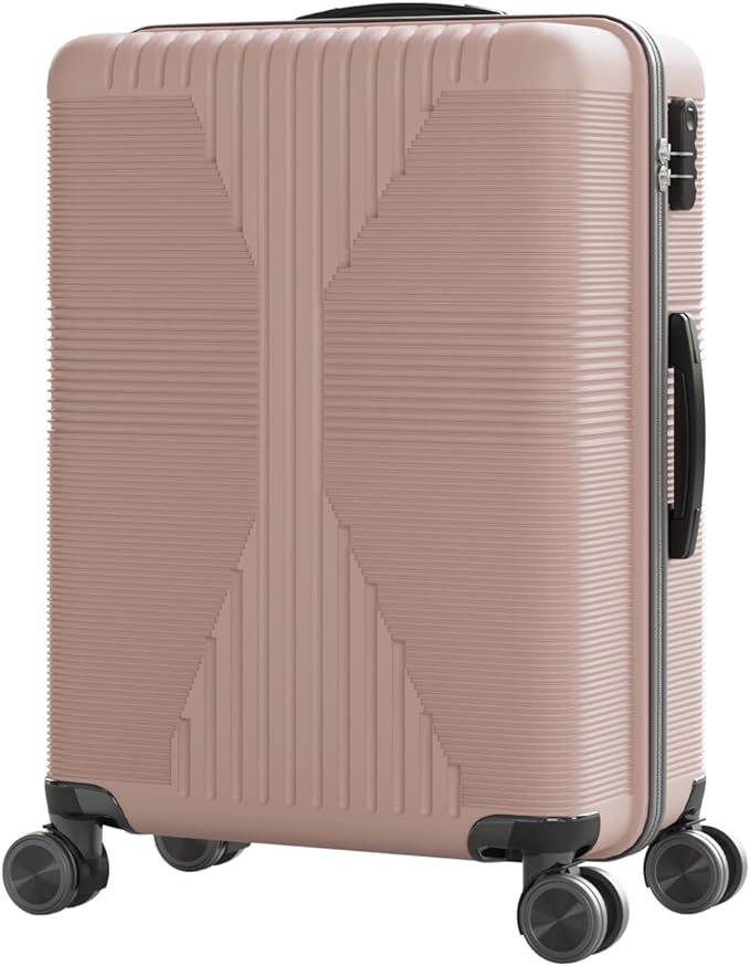 Karl home 28" Check-in Luggage, PP Hardside Checked Medium Suitcase with Wheels, Waterproof Durable Rolling Luggage with Built-in Lock for Travel Business, Rose Gold