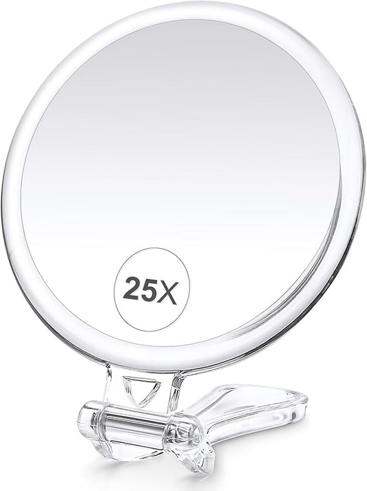 B Beauty Planet 25X Magnifying Mirror, 5-Inch Double-Sided Handheld Mirror with Adjustable Stand, Ideal for Travel and Daily Makeup Application