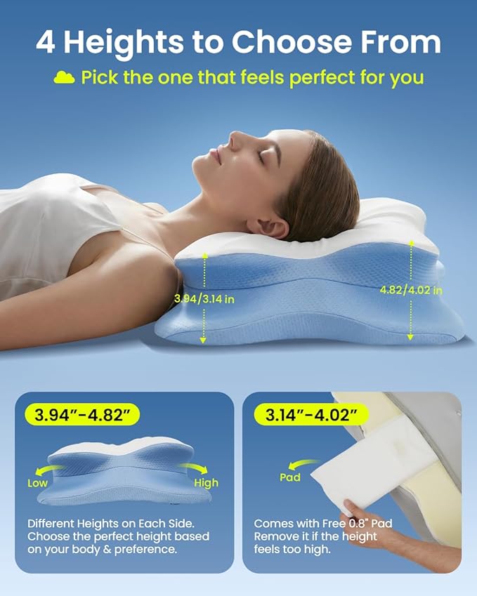 RAINBOW NOTE Ergonomic Contour Memory Foam Pillow, Adjustable Height Cervical Pillow for Neck Pain Relief, Blue White, 24×16.5×5.5 Inches