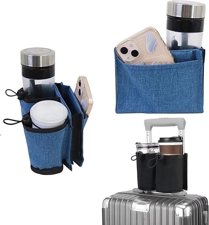 Luggage Cup Holder, Travel Gear, Drink Carrier Hold Two Coffee Mugs, Fits Roll On Suitcase Handles, Travel Accessories, Luggage Cup Holder for Suitcases, Travel Must Haves, Traveling Essentials