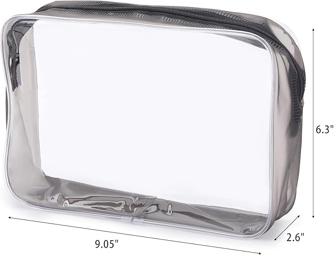 Tbestmax 10 Pack Clear Cosmetic Bags Makeup Bags Portable Waterproof TSA Approved Travel Toiletry Bags Large Organizer Matte Black, 9" x 6.3" x 2.6"