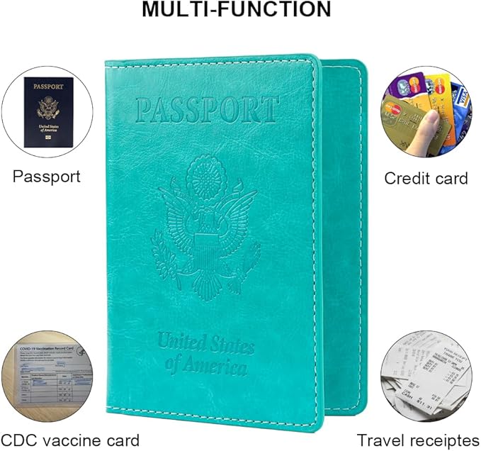 Passport Holder, Passport Cover, Passport Holder for Women, 2 Pack Travel Passport Wallet, Leather Passport Case, Passport Protector International Travel Must Haves, Light Purple+Lake Blue