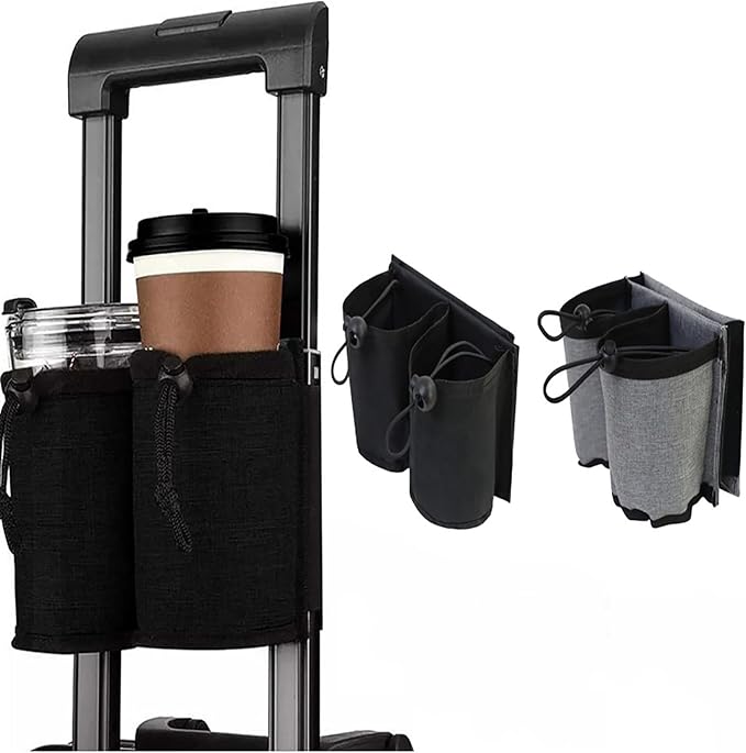 Luggage Cup Holder, Travel Gear, Drink Carrier Hold Two Coffee Mugs, Fits Roll On Suitcase Handles, Travel Accessories, Luggage Cup Holder for Suitcases, Travel Must Haves, Traveling Essentials