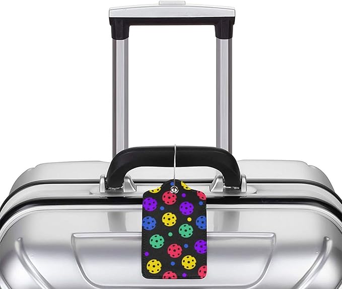 Pickleball Luggage Tags Set of 2 Leather Stainless Steel Loop Label Tag for Travel Bag Suitcase
