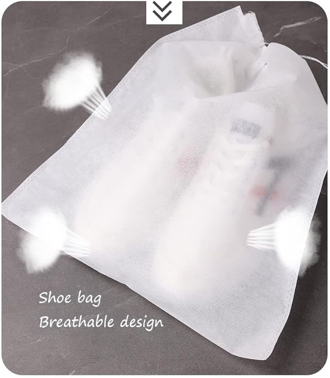 30 eco-friendly travel shoe bag storage bags, non-woven breathable dust-proof bag with rope, suitable for storing shoes and bags, isolate dust and keep shoes and bags clean and tidy. (9.8inX13.77in)