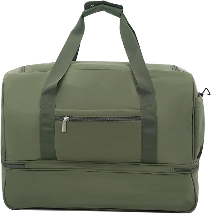 Carry On Travel Duffel Bag for Women & Men,Overnight Weekender Bag with Shoe Compartment,Trolley Sleeve and Adjustable Shoulder Strap,Business & Weekend Travel,Gym,Sports,Yoga & Dance (Green)