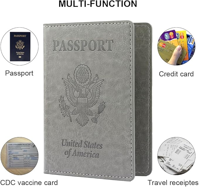 Passport Holder, Passport Holders Cover Case, 1 Pack Passport and Vaccine Card Holder Combo, Travel Passport Wallet for Women, Travel Documents Organizer Protector Travel Essentials, Dark Grey