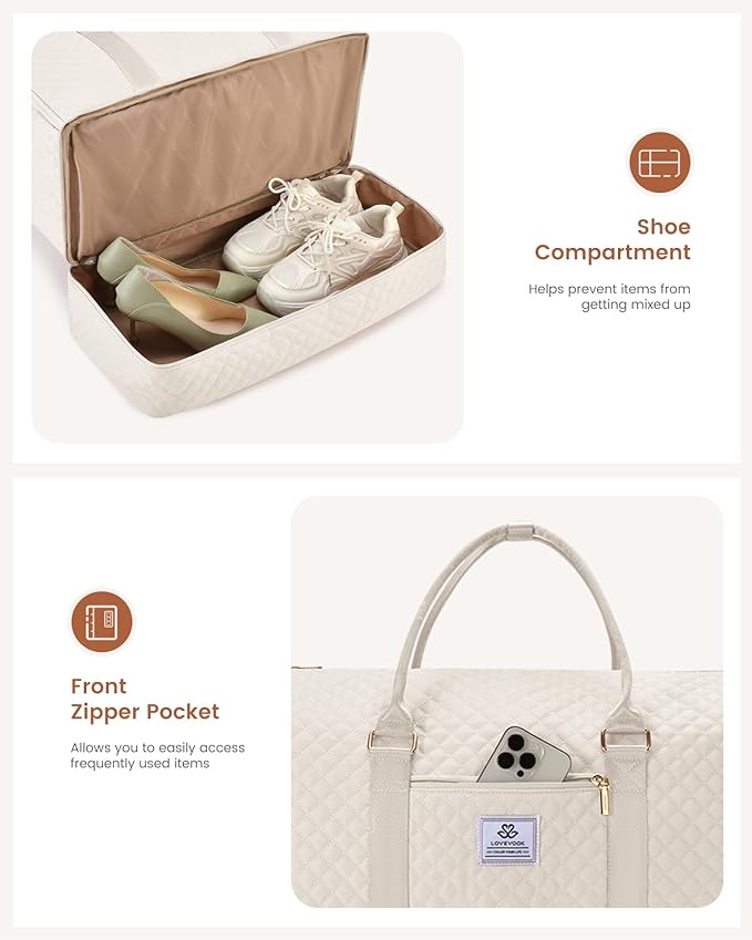LOVEVOOK Convertible Garment Bag for Travel with Shoe Pouch, Carry On Garment Duffel Bag with Toiletry Bag, 2 in 1 Hanging Suitcase Suit Bag, Waterproof Weekender Bag for Women Travel, Wedding, Beige