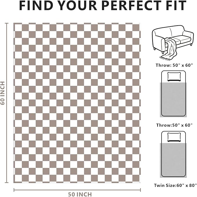 Light Grey Checkered Blanket, Ultra Soft Fluffy Fleece - Checkered Grid Print Throws for Couch Sofa Bed, Cozy Luxury Throw Blanket for All Seasons, 50x60 Inch, Cashmere Smoke