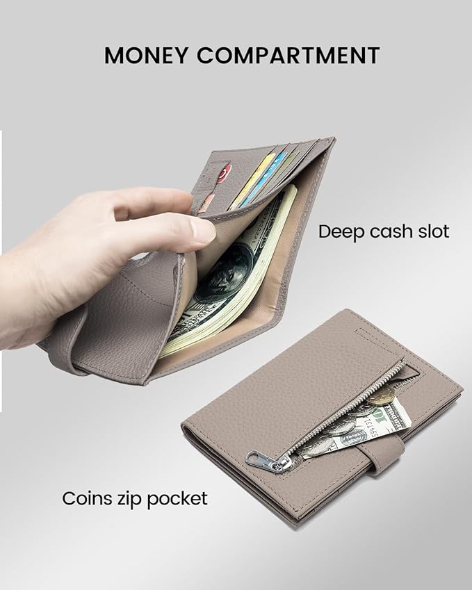 Karmiir RFID Passport Holder Travel Wallet for Women, Leather Passport Cover Wallet with Card Holders SIM Slots,Zippered Coins Pocket and Cash Slot Slim Compact Travel Wallet (Eephant Grey)