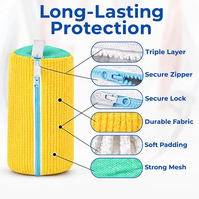 Shoe Washing Machine Bag – 2 Pack Laundry Shoe Bag for Washer and Dryer, Reusable Sneaker Washing Bag, 360° Deep Clean, Self-Locking Zipper, Fits All Shoe Types – Yellow