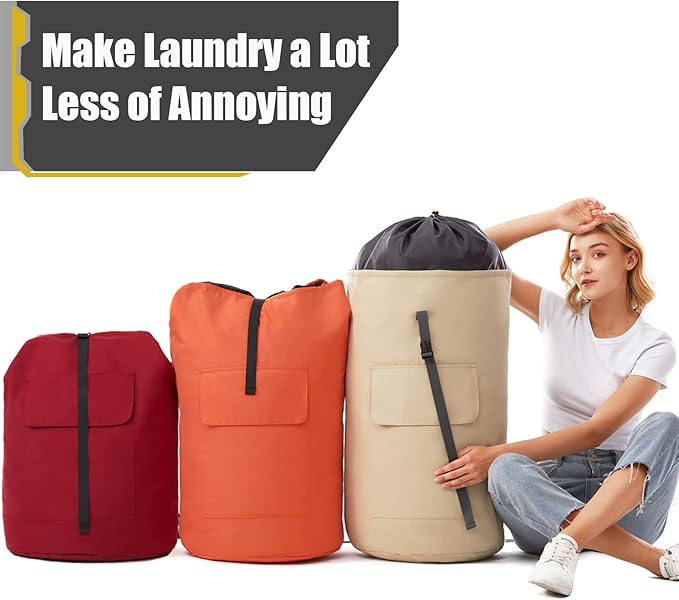 Backpack Laundry Bag, 115L Heavy Duty Extra Large College Laundry Backpack, Dirty Clothes Bag with Shoulder Straps, Laundry Hamper Bag with Drawstring Closure for College Dorm, Apartment Red