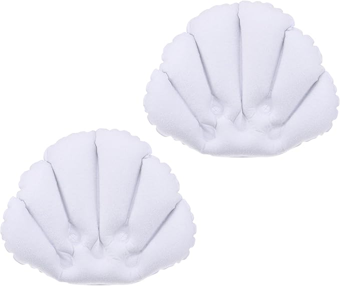 M METERXITY 2 Pack Inflatable Bath Pillow - Ultralight Inflatable Compressible Pillow with Suction Cups, Neck Support, Apply to Bathtub (White)