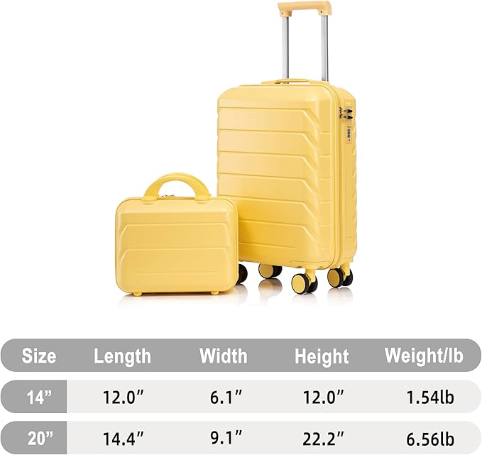 Hardshell Luggage, Lightweight Durable ABS Suitcase with Spinner Wheel, 14/20