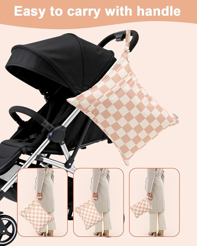 ALVABABY 3 pcs Cloth Diaper Wet Dry Bags Waterproof Reusable with Two Zippered Pockets Travel Beach Pool Daycare Soiled Baby Items Yoga Gym Bag for Swimsuits or Wet Clothes Small Medium Large 3L-SML15