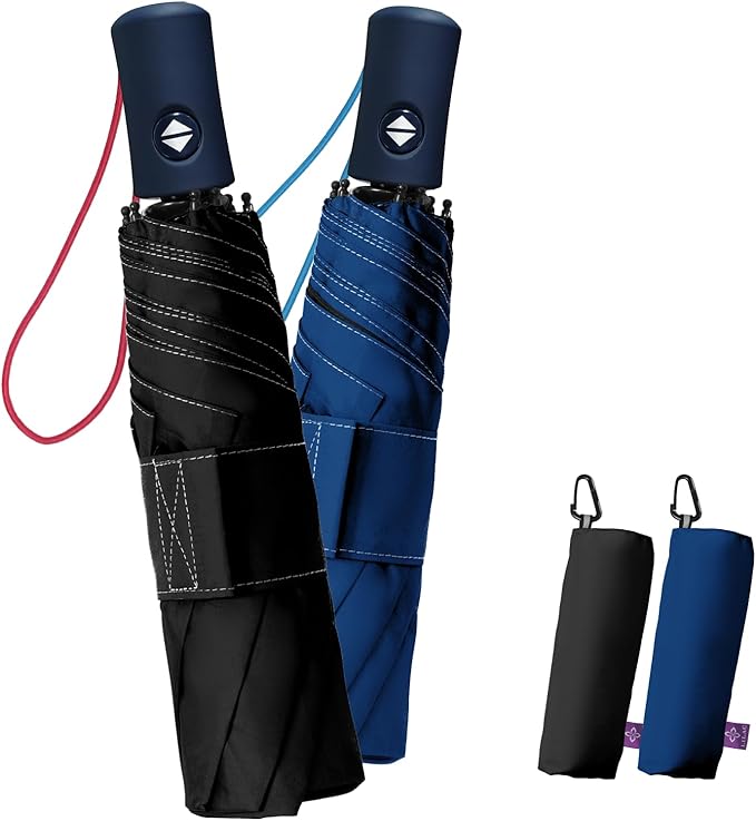 Windproof Travel Umbrella for Rain - 43" Compact Folding Umbrella, Reinforced Strong Frame, Lightweight Portable Parasol with UPF 100+ UV Sun Protection, Cruise Ship Essentials