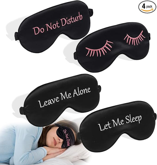 4 Pack Eye Mask for Sleeping Silky Funny Soft Satin Sleep Shade Cover Blindfold with Elastic Strap Travel Nap Blackout for Women Men