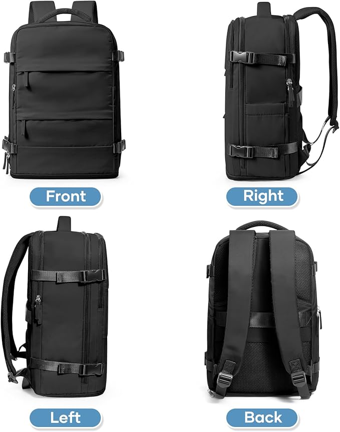 coowoz Large Travel Backpack For Women Men,Carry On Backpack Flight Approved,Hiking Backpack Waterproof Outdoor Sports Rucksack Casual Daypack Fit 15.6 Inch Laptop Shoes Compartment (Black)