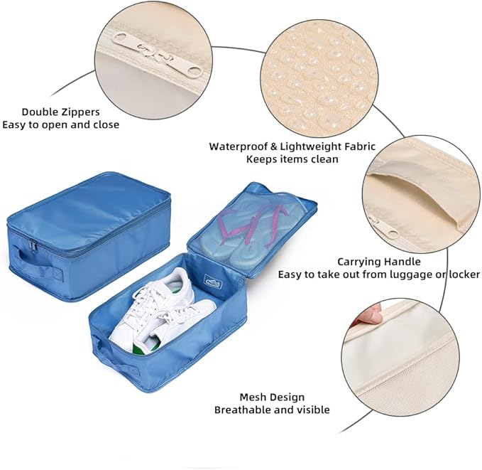 Travel Shoe Bags, Foldable Waterproof Shoe Pouches Organizer-Double Layer (8 Seablue Shoe Bags)