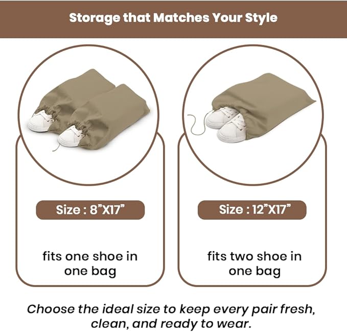 LFH Cotton Rich Shoe Storage Bags with Drawstring, Dustproof Breathable Reusable Organizer, Perfect For Travel, Dorm, Hotel, College, Gym, Easy to Carry, Machine Washable 8"x17" (Pack of 6) - Chambray