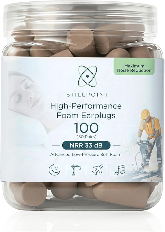 Happy Hippo Soft Foam Earplugs, 33 dB NRR, (50 Pair, 100 Ear Plugs), Maximum Protection for Sleeping, Power Tools, Loud Work Environments (Beige)