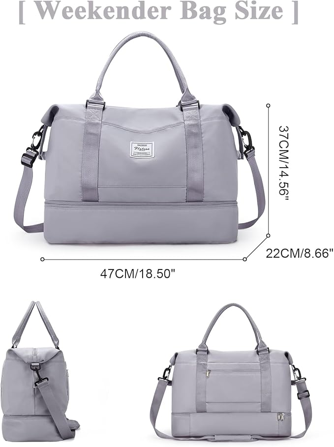 Travel Duffel Bag with Shoes Compartment, Carry on Overnight Weekender Bags for Women, For Spirit Airlines 18x14x8 Personal Item Bag