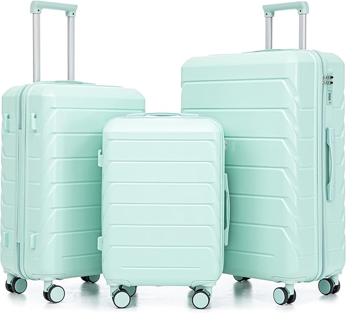 Merax Luggage Sets 3 Piece, Hardshell Suitcase with Lock Double Spinner Wheels, Green, 20/24/28 Inch