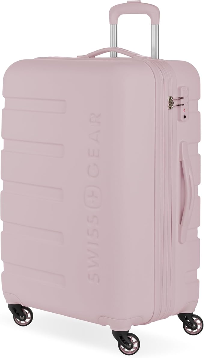 SwissGear 7366 Signature Hardside Expandable Luggage with Spinner Wheels, TSA Lock, Pink, Checked-Medium 23-Inch