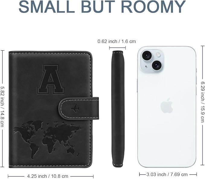 Initial A Passport Holder Cover Personalized Letter A-Z Travel Wallet RFID Blocking Passport Cover Credit Card Holder Case Passport Book Holders for Women and Men, Black-A